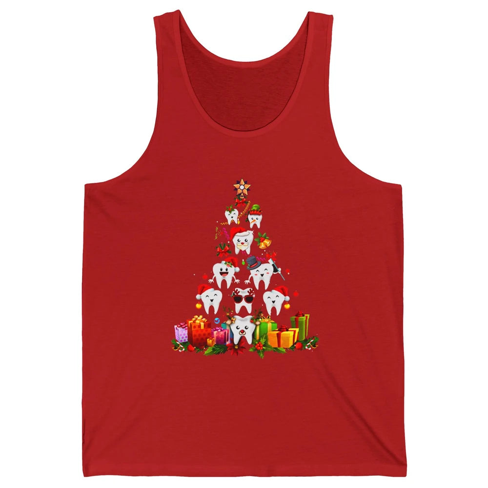 Funny Dentist Cute Teeth Christmas Tree Dental Christmas Unisex Jersey Tank