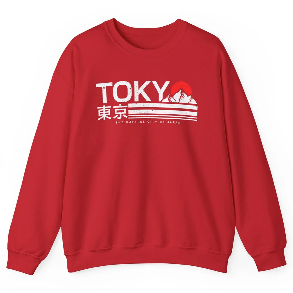 Vintage Sunset Mount Fuji Tokyo The Capital City Of Japan Unisex Crewneck Sweatshirt