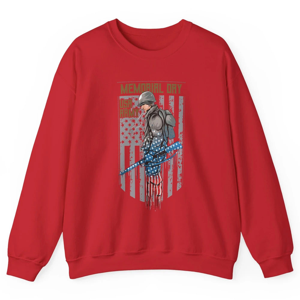 US Army Veteran With Gun American Flag US Pride Memorial Day Unisex Crewneck Sweatshirt