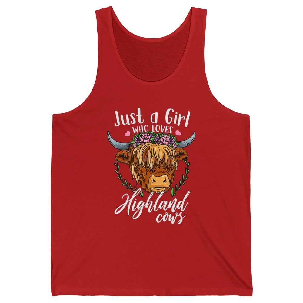 Vintage Just Girl Loves Highland Cow Floral Western Animal Unisex Jersey Tank