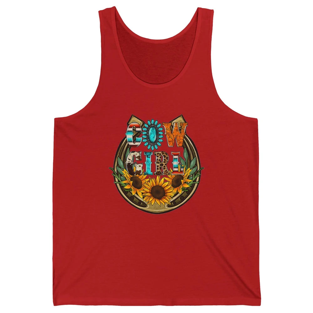 Western Country Sunflowers Retro Cowhide Serape Horseshoe Unisex Jersey Tank