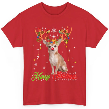 Merry Christmas Chihuahua Dog Santa Hat Xmas Reindeer Lights Classic Unisex T-Shirt