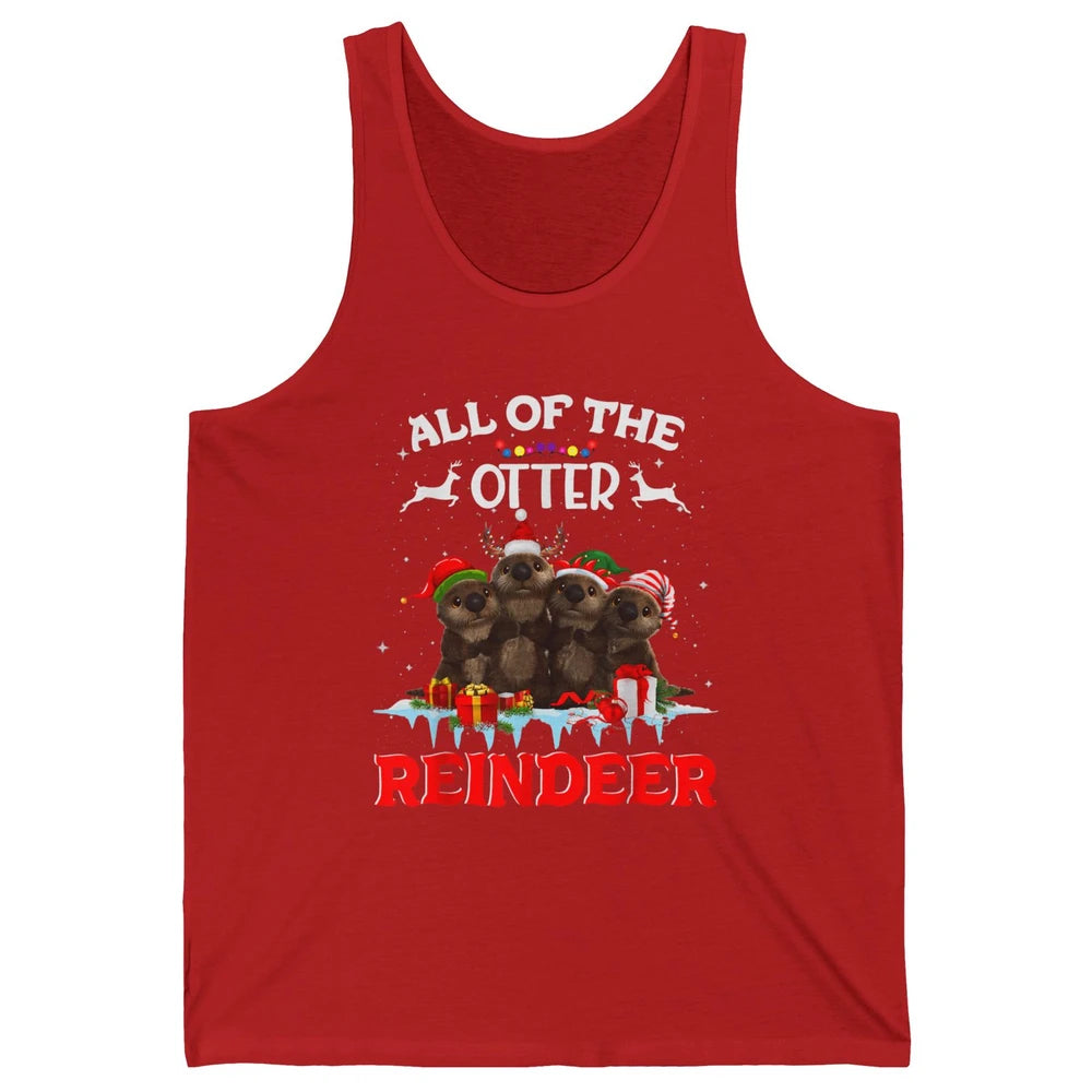 Merry Christmas All Of Otter Reindeer Funny Xmas Santa Hat Unisex Jersey Tank