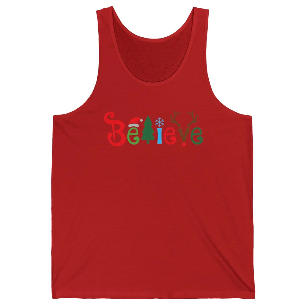 Funny Santa Claus Hat Believe Snowflakes Christmas Costume Unisex Jersey Tank