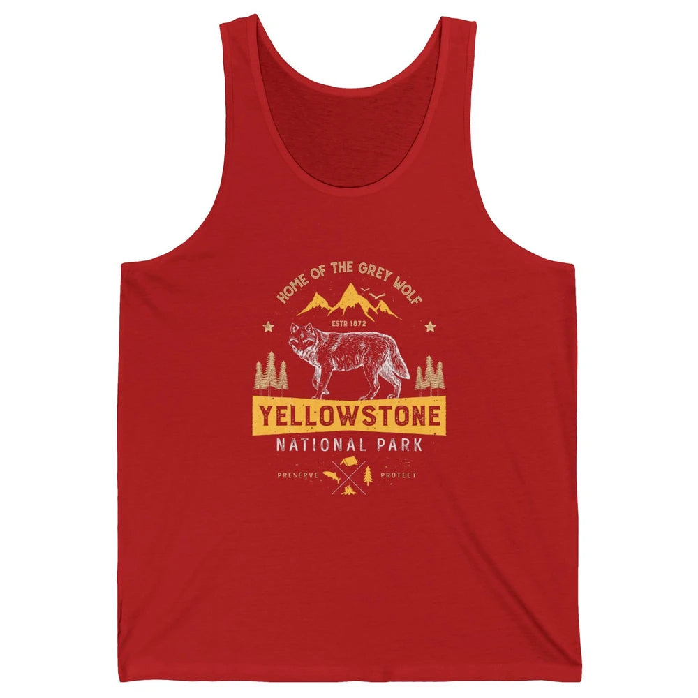 Yellowstone National Park Home Grey Wolf Vintage Wild Nature Unisex Jersey Tank