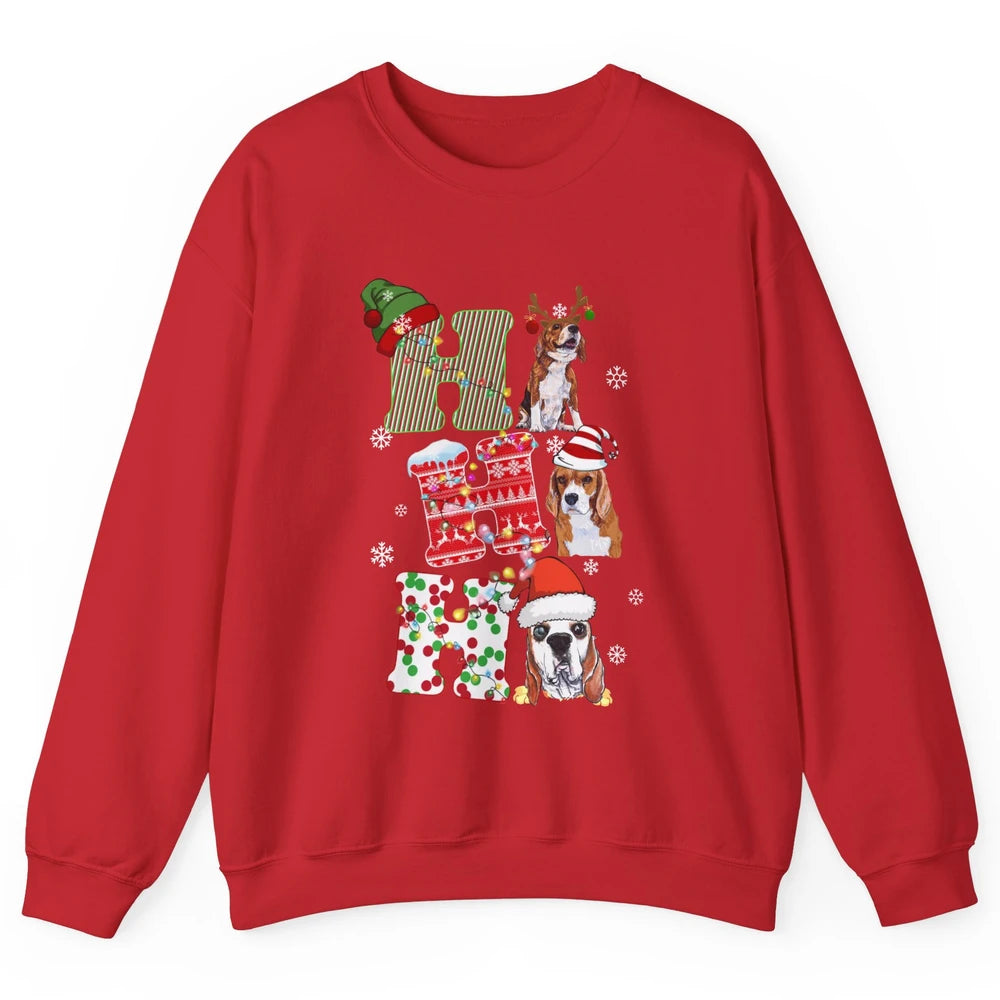 Funny Beagle Christmas Light Santa Beagle Reindeer Snowflake Unisex Crewneck Sweatshirt