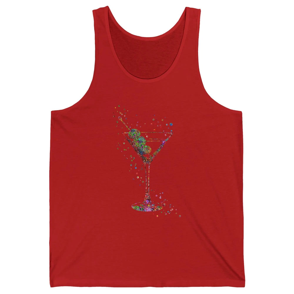 Watercolor Glass Of Martini Cocktails Wine Shot Alcoholic Unisex Jersey Tank