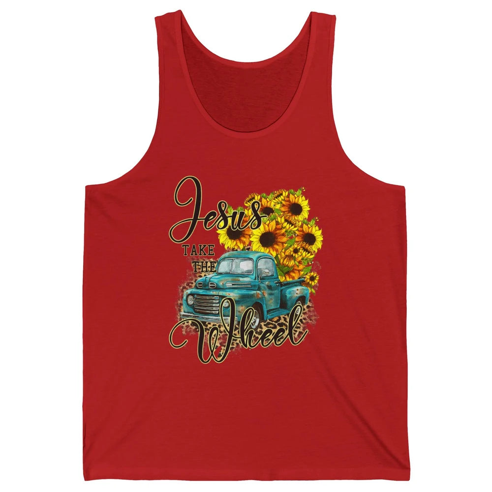 Sunflower Jesus Take The Wheel Truck Western Country Leopard Unisex Jersey Tank