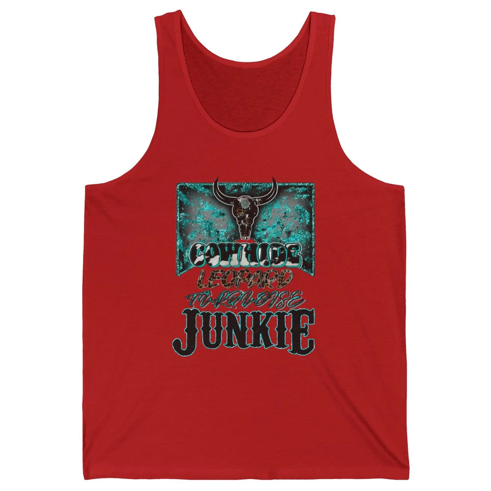 Bull Skull Cowhide Leopard Turquoise Junkie Western Country Unisex Jersey Tank