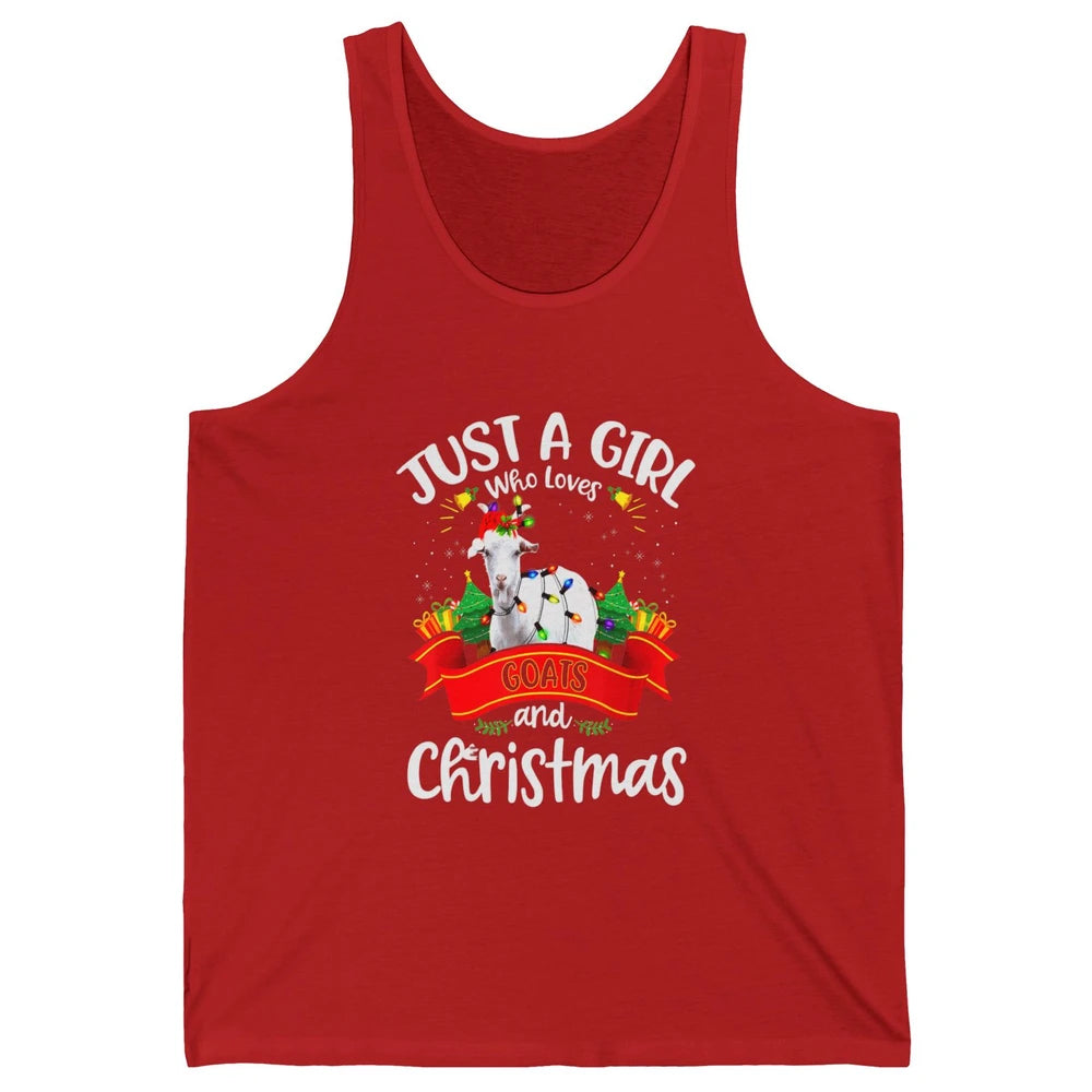 Merry Christmas Just Girl Loves Goat And Xmas Tree Lights Unisex Jersey Tank