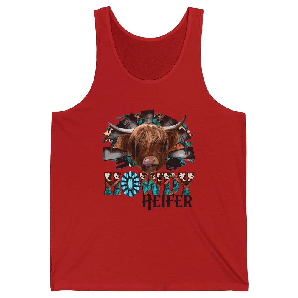 Leopard Highland Cow Howdy Heifer Western Country Cowboy Unisex Jersey Tank