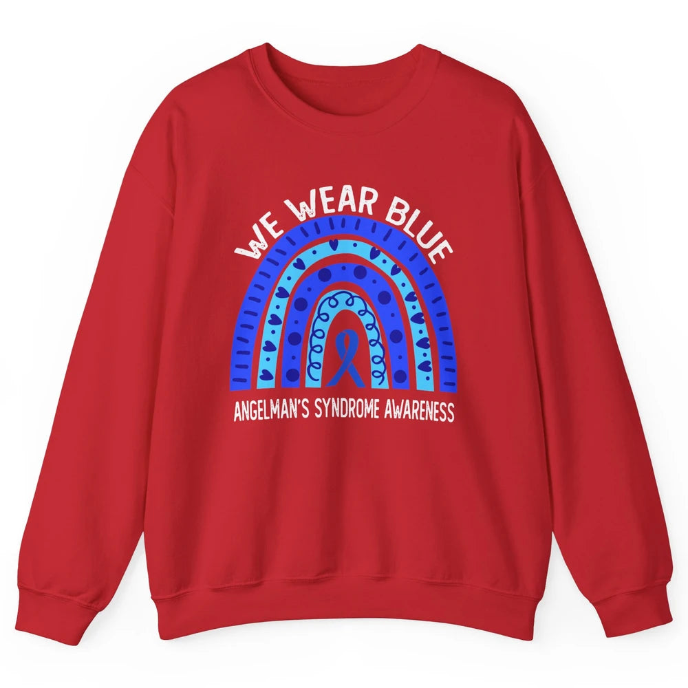 We Wear Blue For Angelman's Syndrome Blue Ribbon Rainbow Unisex Crewneck Sweatshirt