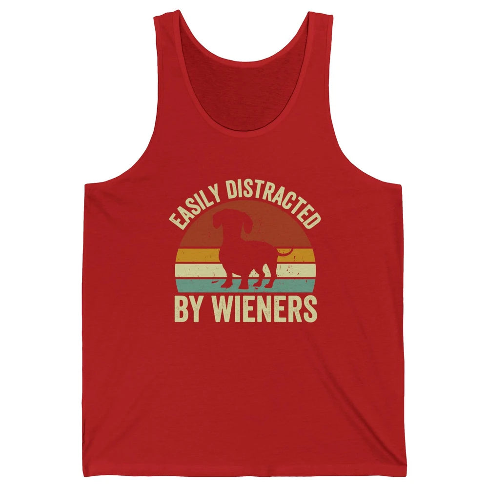 Vintage Dachshund Easily Distracted By Wieners Dog Mom Gift Unisex Jersey Tank