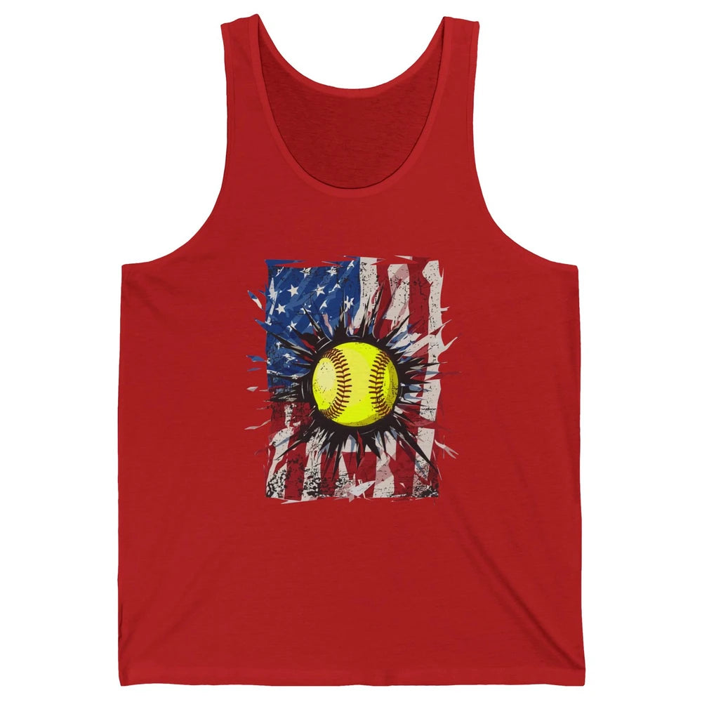 Retro US Flag Softball July 4th Baseball Players Patriotic Unisex Jersey Tank