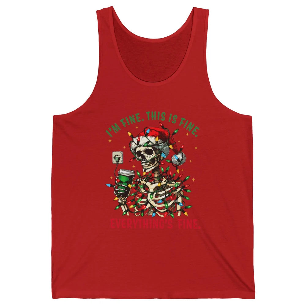 Funny Skull Everything Is Fine Christmas Lights Skeleton Xmas Sarcastic Unisex Jersey Tank