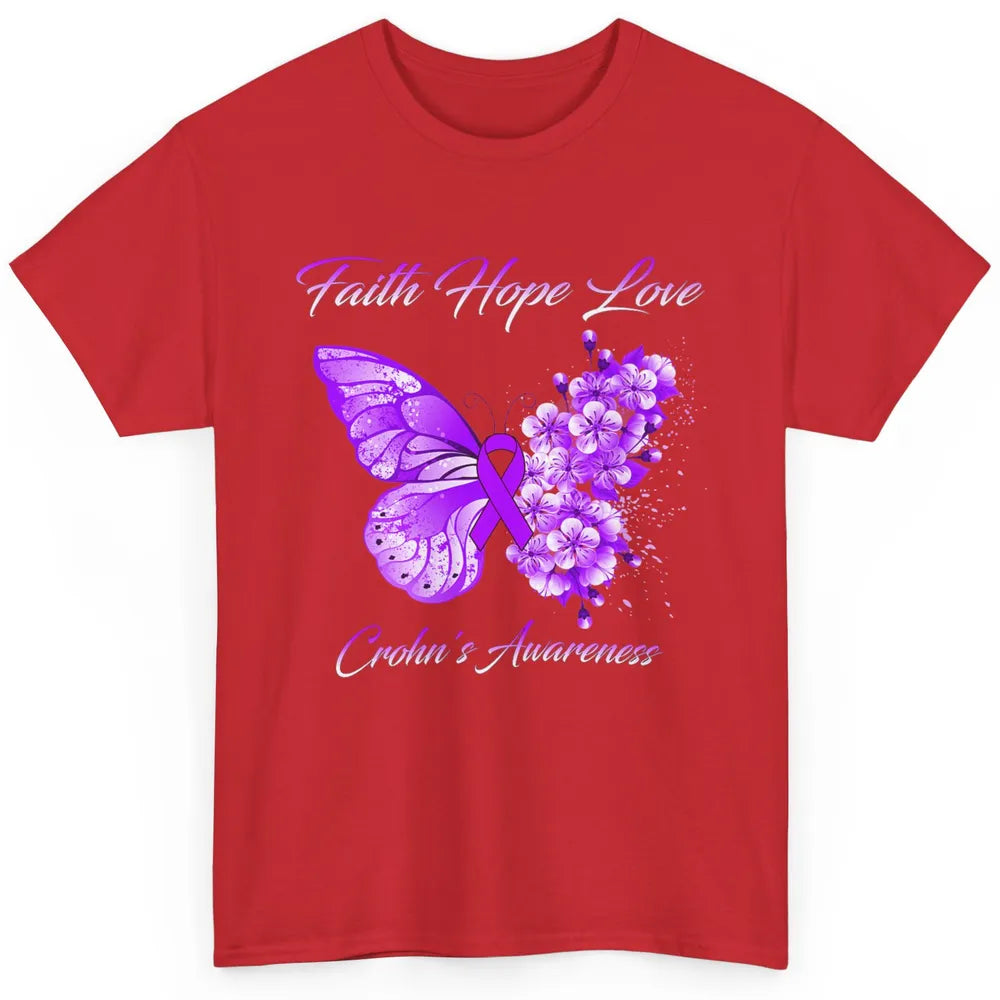 Faith Hope Love Butterfly Purple Crohns Disease Awareness Classic Unisex T-Shirt