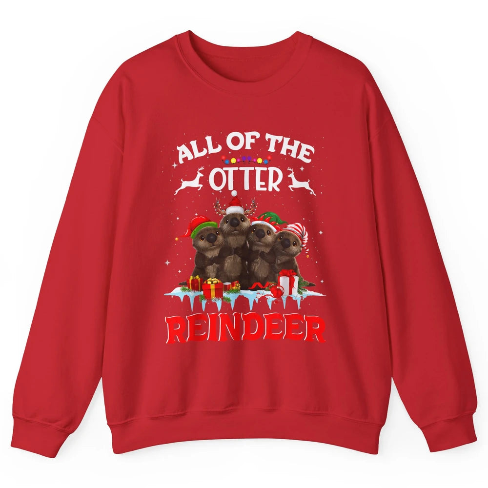 Merry Christmas All Of Otter Reindeer Funny Xmas Santa Hat Unisex Crewneck Sweatshirt