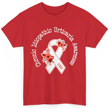 Chronic Idiopathic Urticaria Awareness CIU Red White Ribbon Classic Unisex T-Shirt