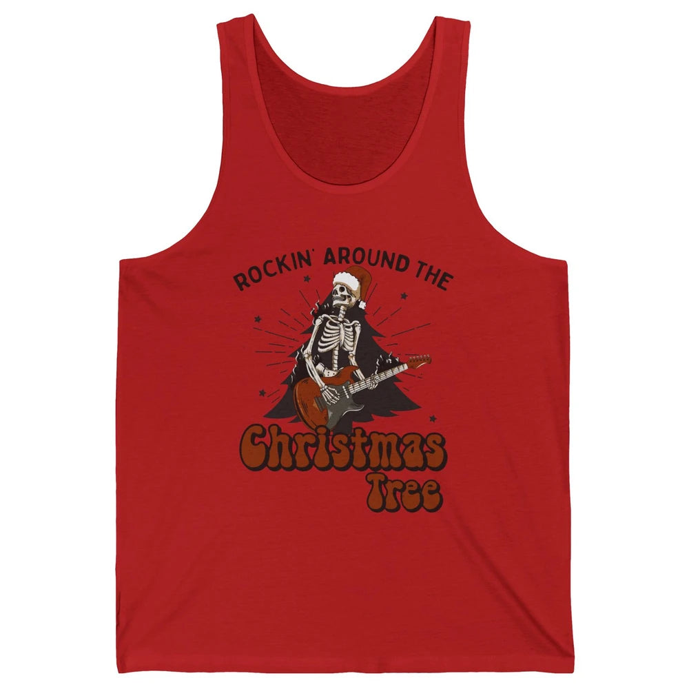 Skeleton Guitar Rocking Around Christmas Tree Western Xmas Unisex Jersey Tank