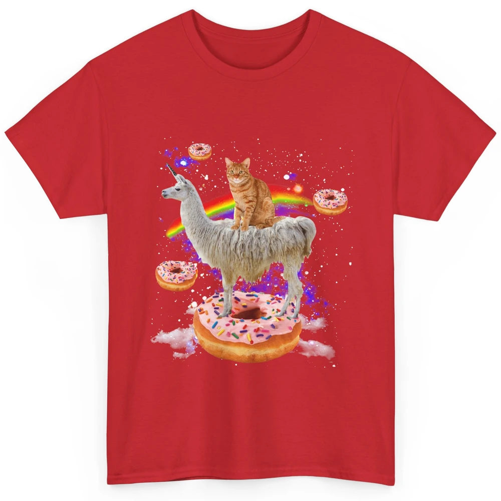 Funny Astronaut Cat Space Cat Riding Llama And Donuts Galaxy Classic Unisex T-Shirt