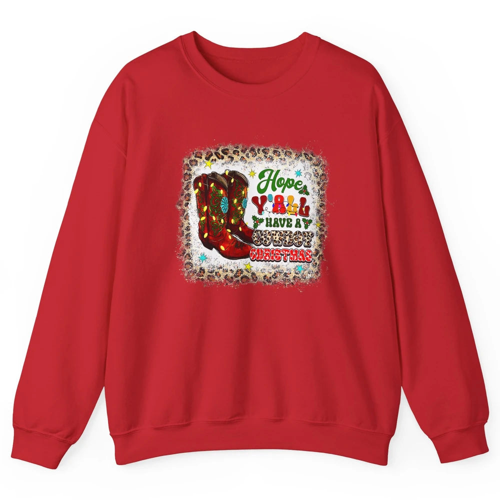 Merry Christmas Cowboy Boots Leopard Xmas Lights Western Unisex Crewneck Sweatshirt