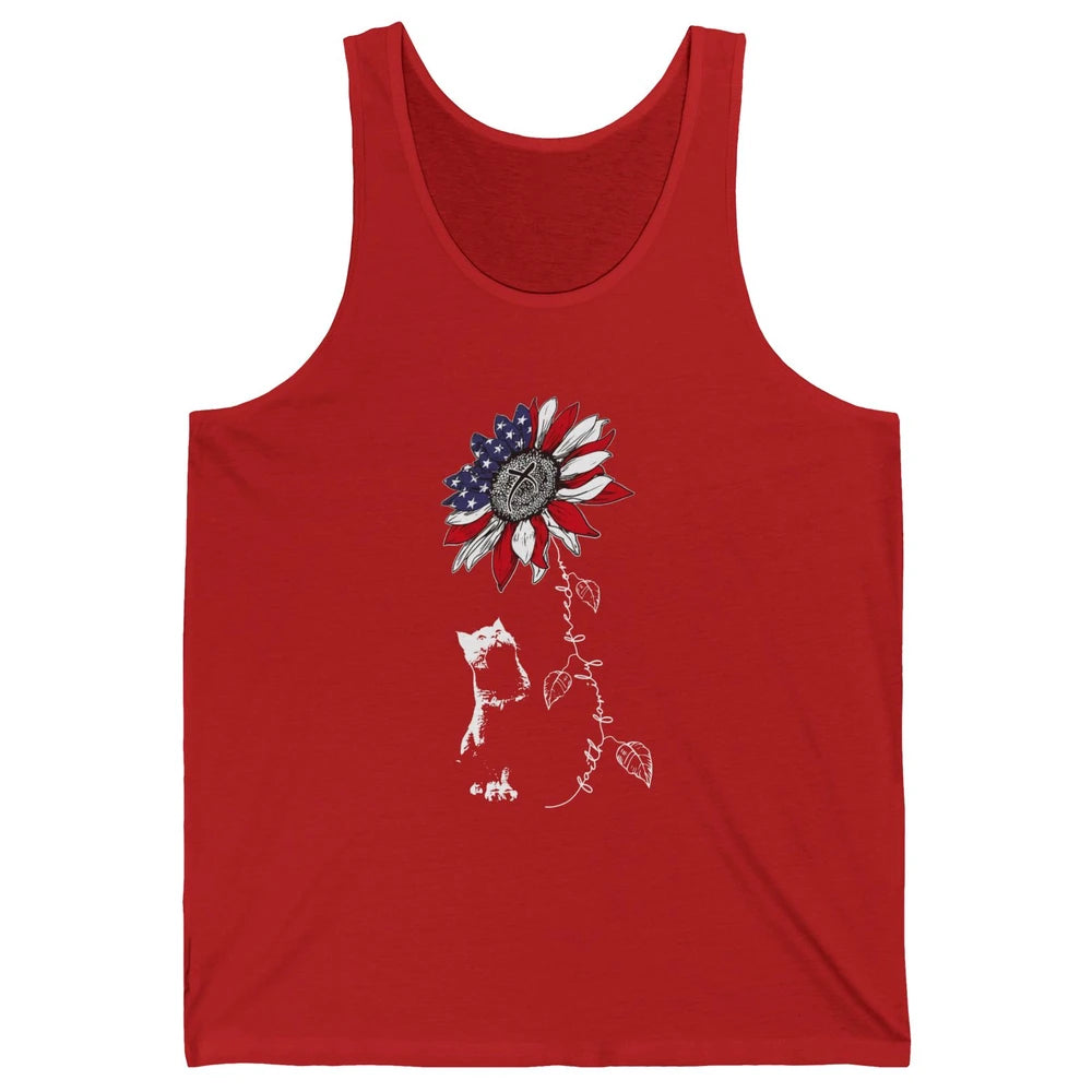 Cat Sunflower 4th Of July Patriotic Faith Family Freedom Unisex Jersey Tank