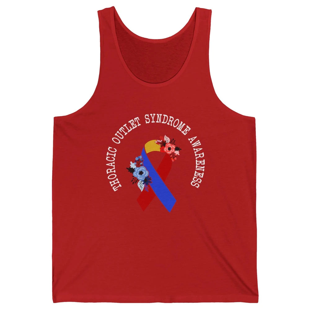 Thoracic Outlet Syndrome Awareness Floral Blue Red Ribbon Unisex Jersey Tank