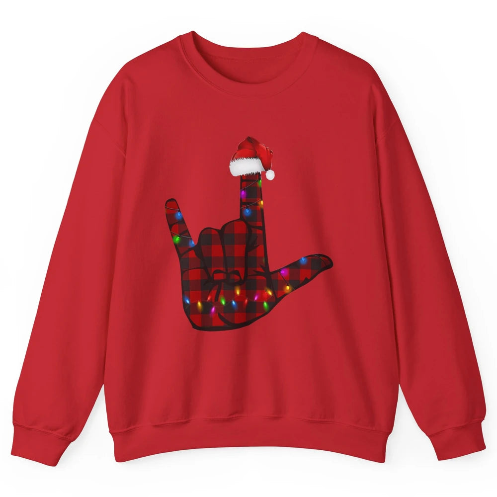 Merry Christmas Hand Sign Language Deaf Xmas Santa Hat ASL Unisex Crewneck Sweatshirt