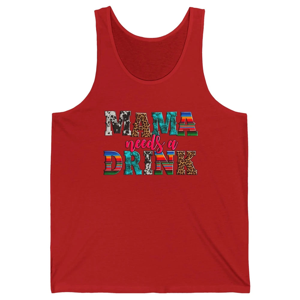 Western Mama Needs Drink Leopard Turquoise Mothers Day Retro Unisex Jersey Tank