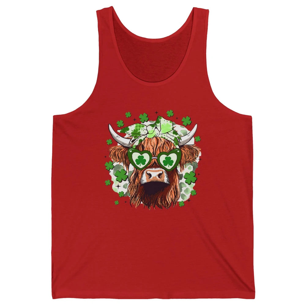 St Patrick Highland Cow Shamrock Bandana Western St Paddy Unisex Jersey Tank