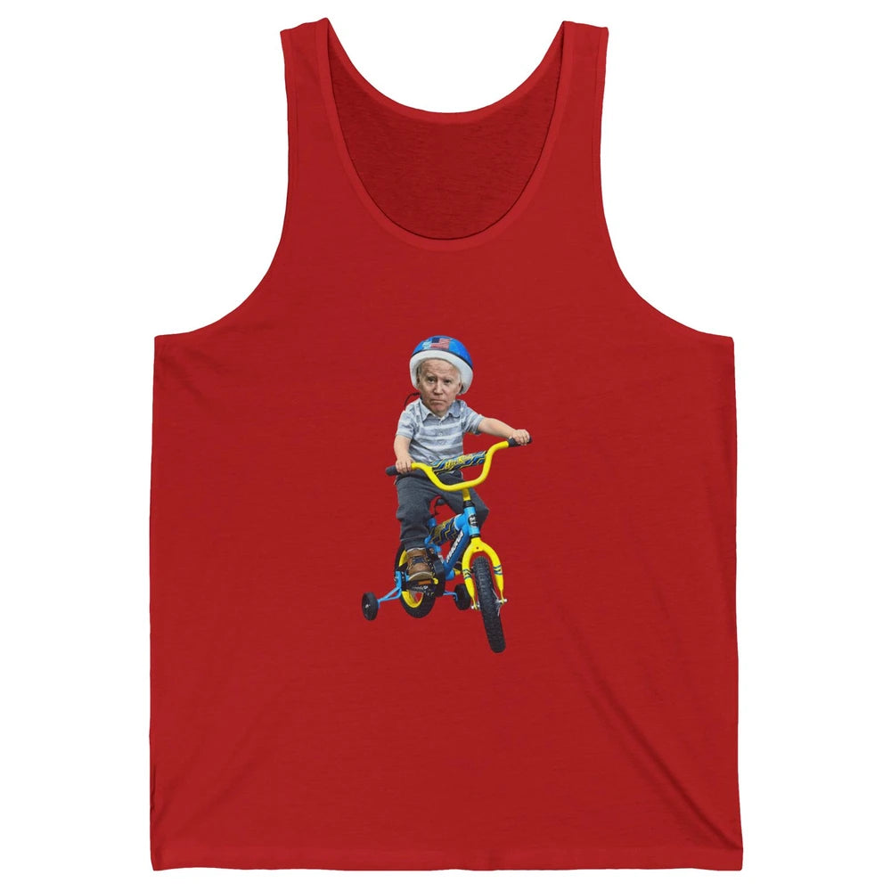 Baby Joe Biden Riding Tricycle Funny Bike Fall Meme Pun Vote Unisex Jersey Tank