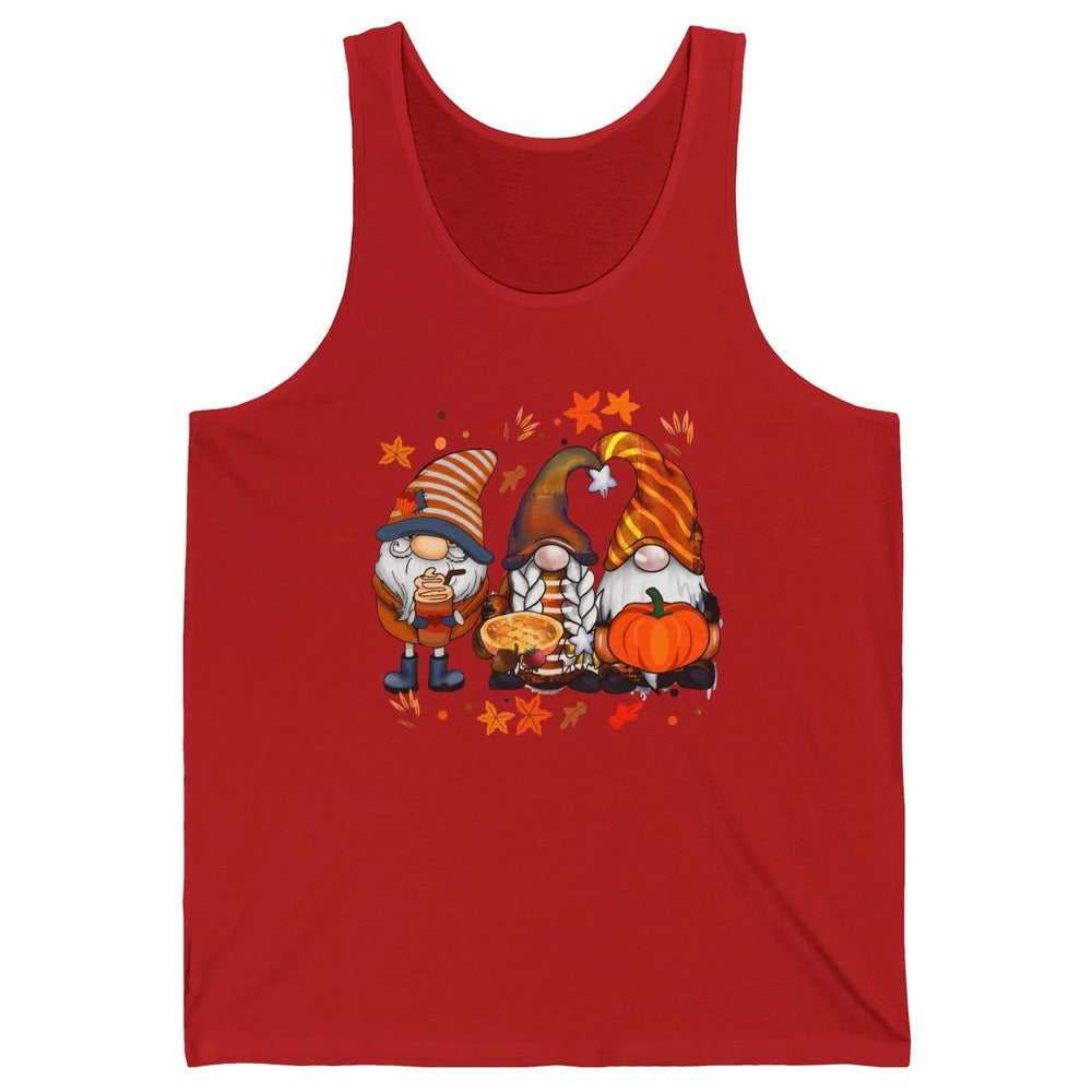 Retro Fall Gnomies Pumpkin Falling Leaves Thanksgiving Gnome Unisex Jersey Tank