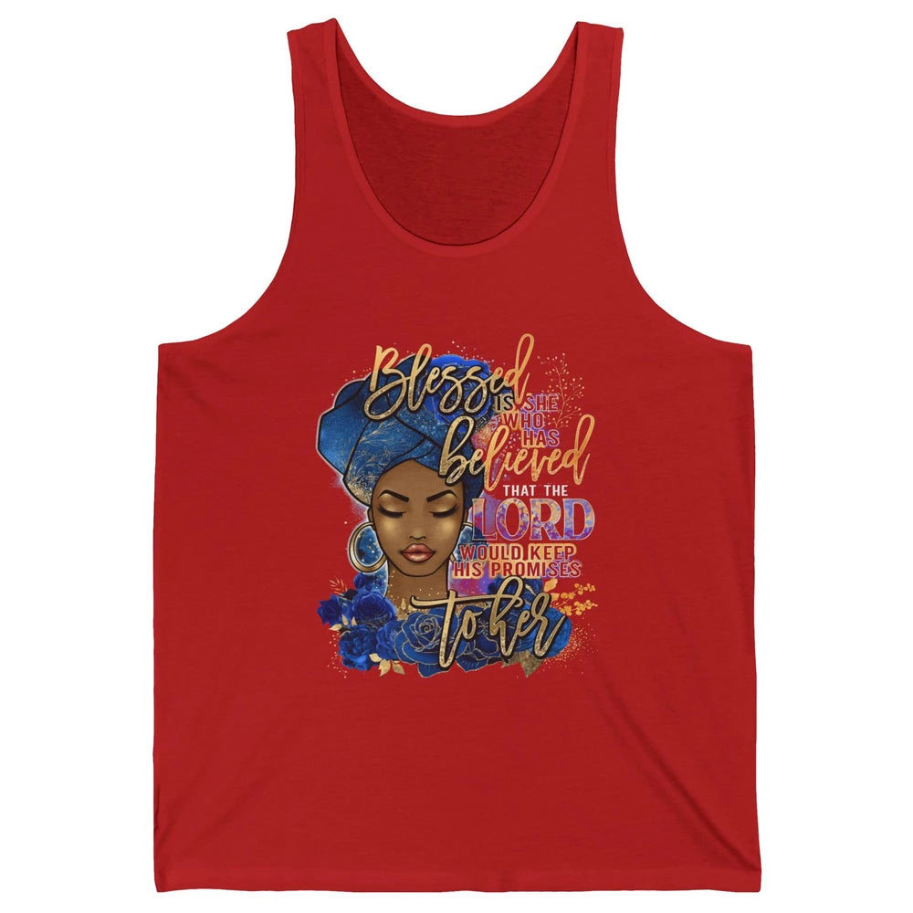 Black Woman Blessed Is She Who Believed God Christian Unisex Jersey Tank