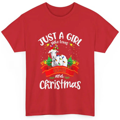 Merry Christmas Just Girl Loves Goat And Xmas Tree Lights Classic Unisex T-Shirt