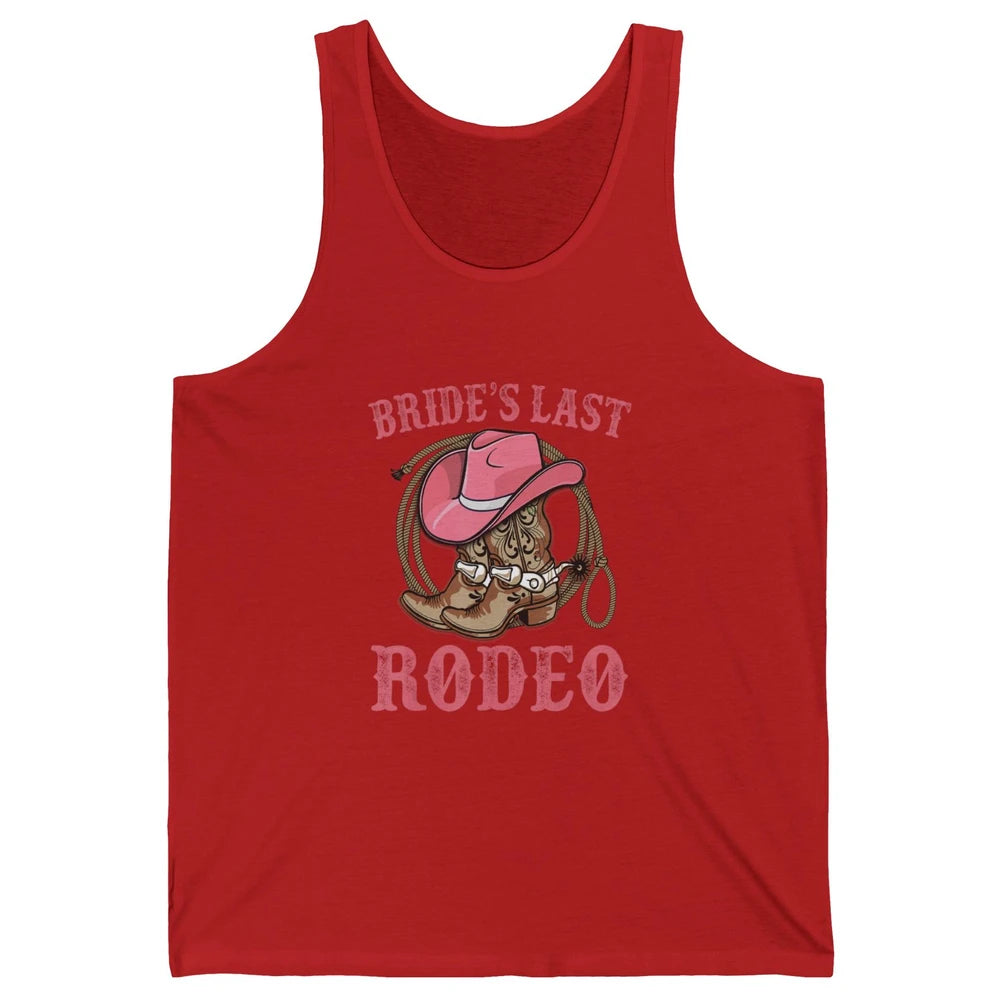 Bride's Last Rodeo Cowgirl Hat Bachelorette Party Wedding Unisex Jersey Tank