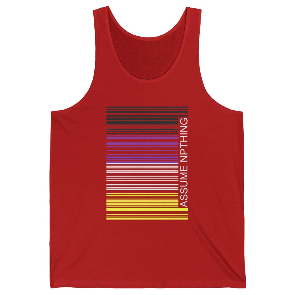 Assume Nothing Barcode Non Binary Genderqueer Pride Month Unisex Jersey Tank