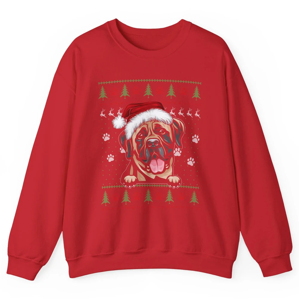 Merry Christmas Cute Santa Hat English Mastiff Dog Ugly Xmas Unisex Crewneck Sweatshirt