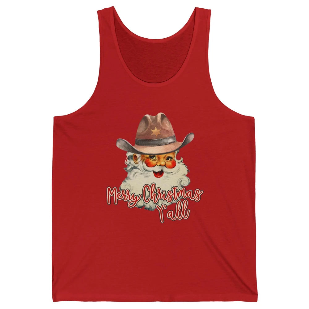 Santa Claus Merry Christmas Y'all Western Country Cowboy Unisex Jersey Tank