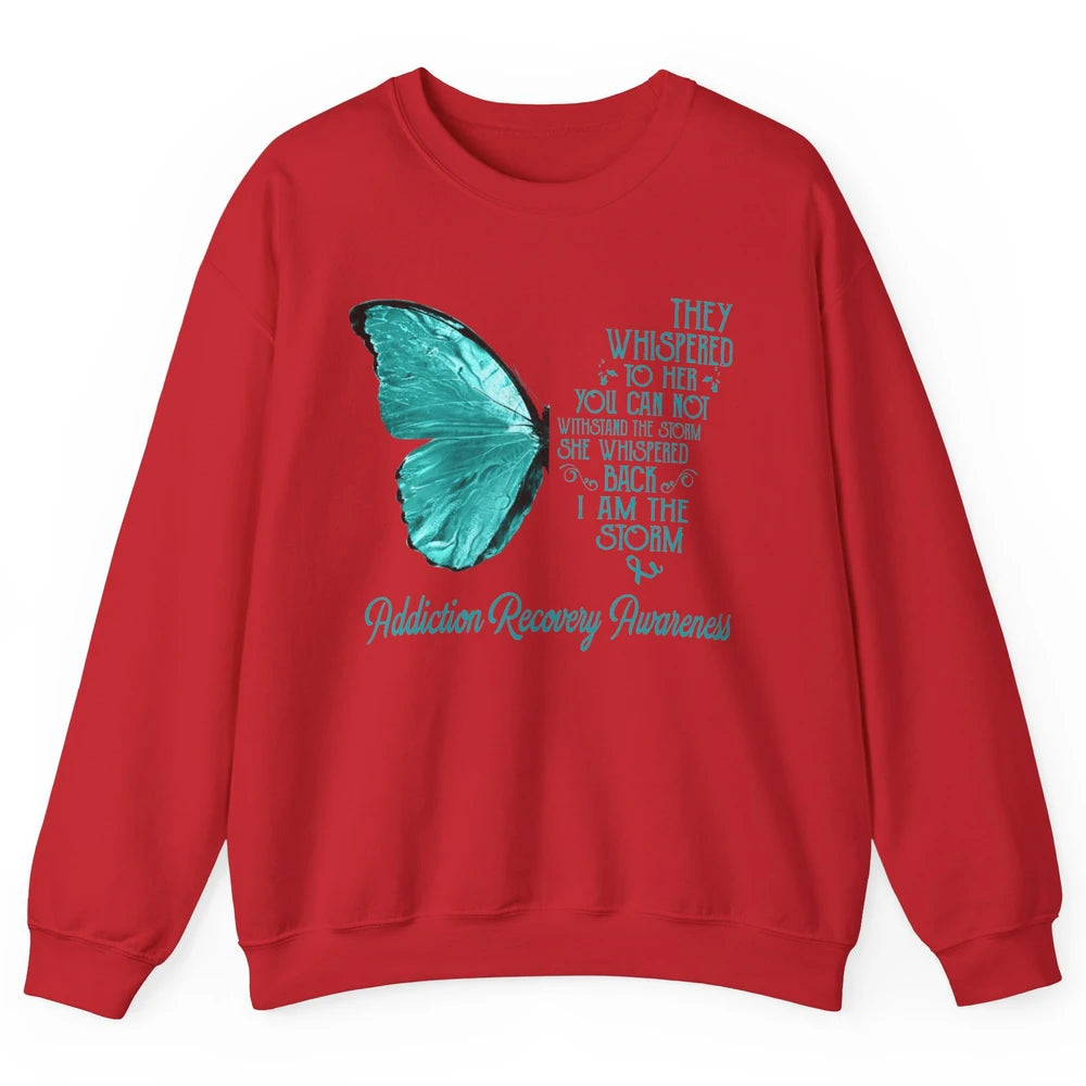 Addiction Recovery Awareness Ribbon Butterfly I'm The Storm Unisex Crewneck Sweatshirt