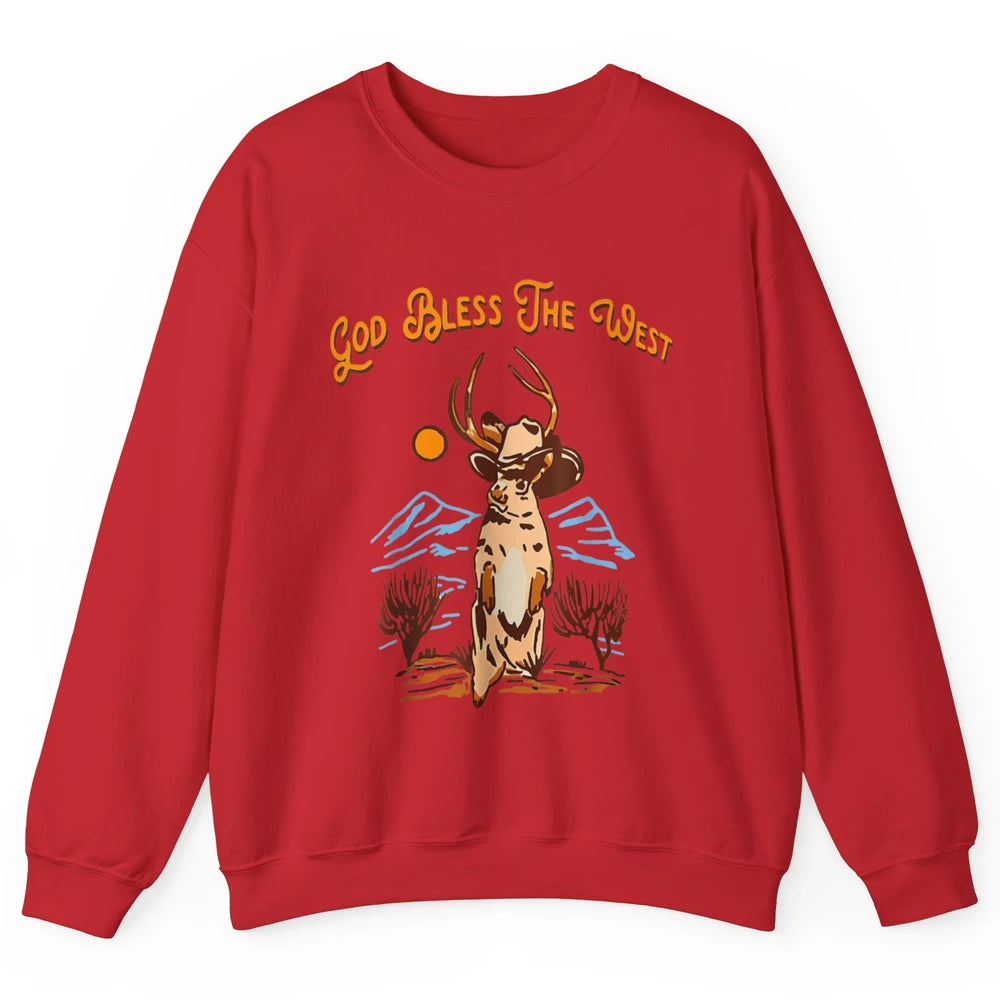 Western Country God Bless Vintage Cowboy Deer Music Desert Unisex Crewneck Sweatshirt