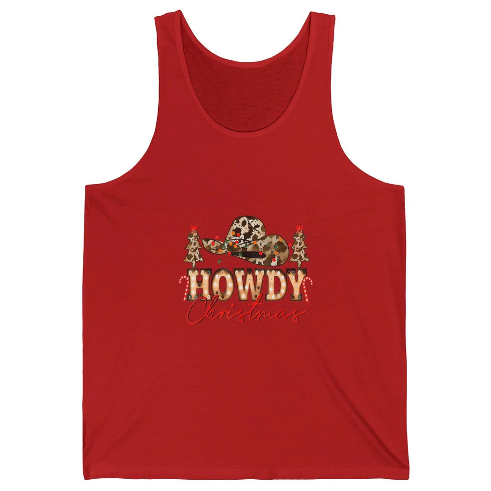 Merry Christmas Howdy Xmas Pine Trees Leopard Cowboy Hat Unisex Jersey Tank