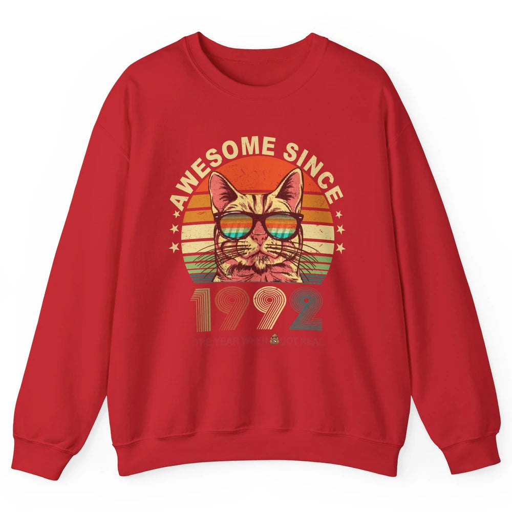 Vintage Cat Glasses Awesome Since 1992 30th Birthday Gift Unisex Crewneck Sweatshirt