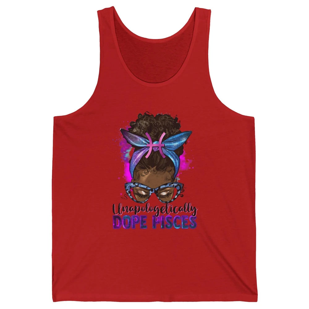 Unapologetically Dope Pisces Zodiac Leopard Afro Messy Bun Unisex Jersey Tank