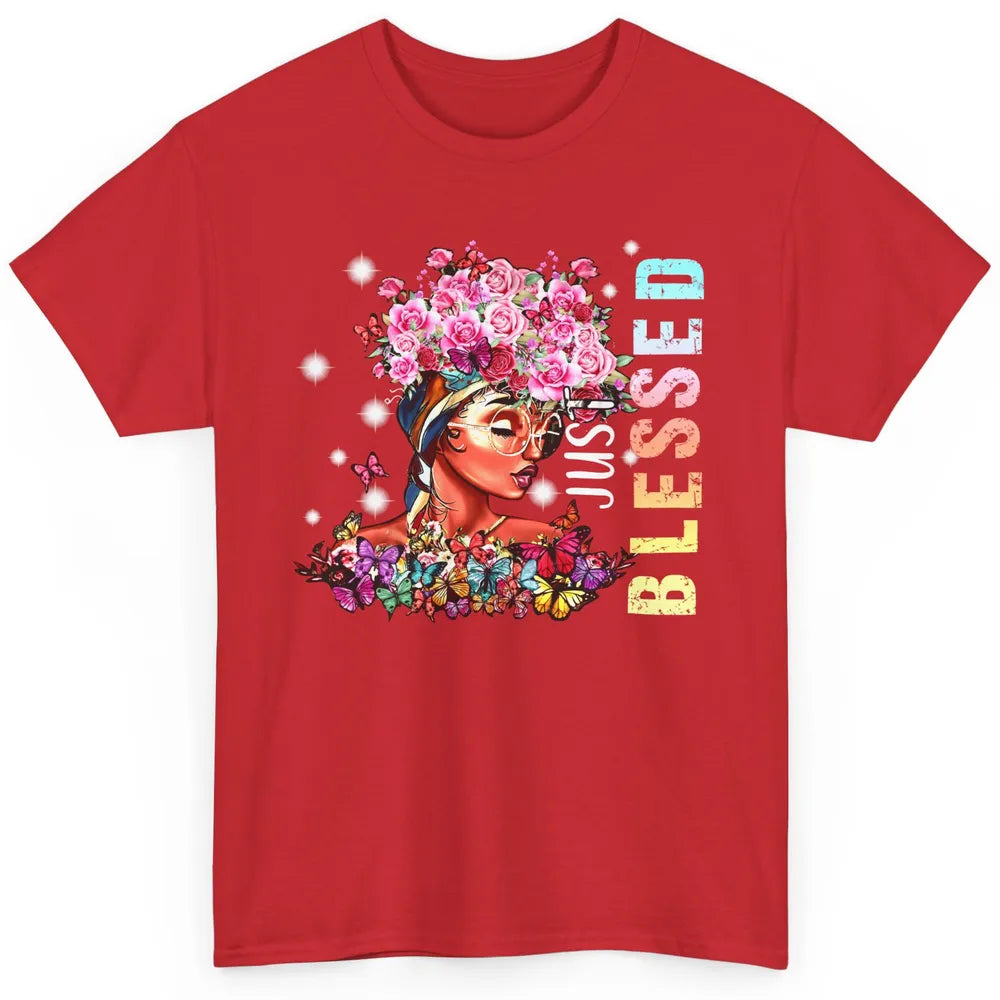 Floral Afro Black Girl Just Blessed Christian Afro American Classic Unisex T-Shirt