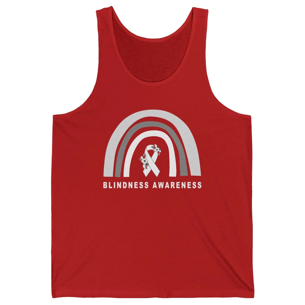 Blindness Awareness Floral White Gray Ribbon Blind Support Unisex Jersey Tank