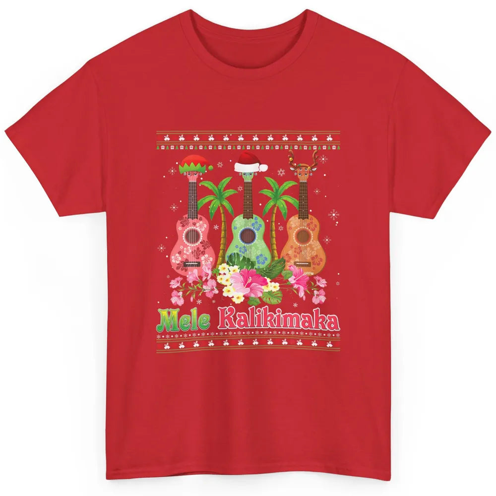 Merry Christmas Guitar Xmas Ugly Ukulele Santa Hat Guitarist Classic Unisex T-Shirt