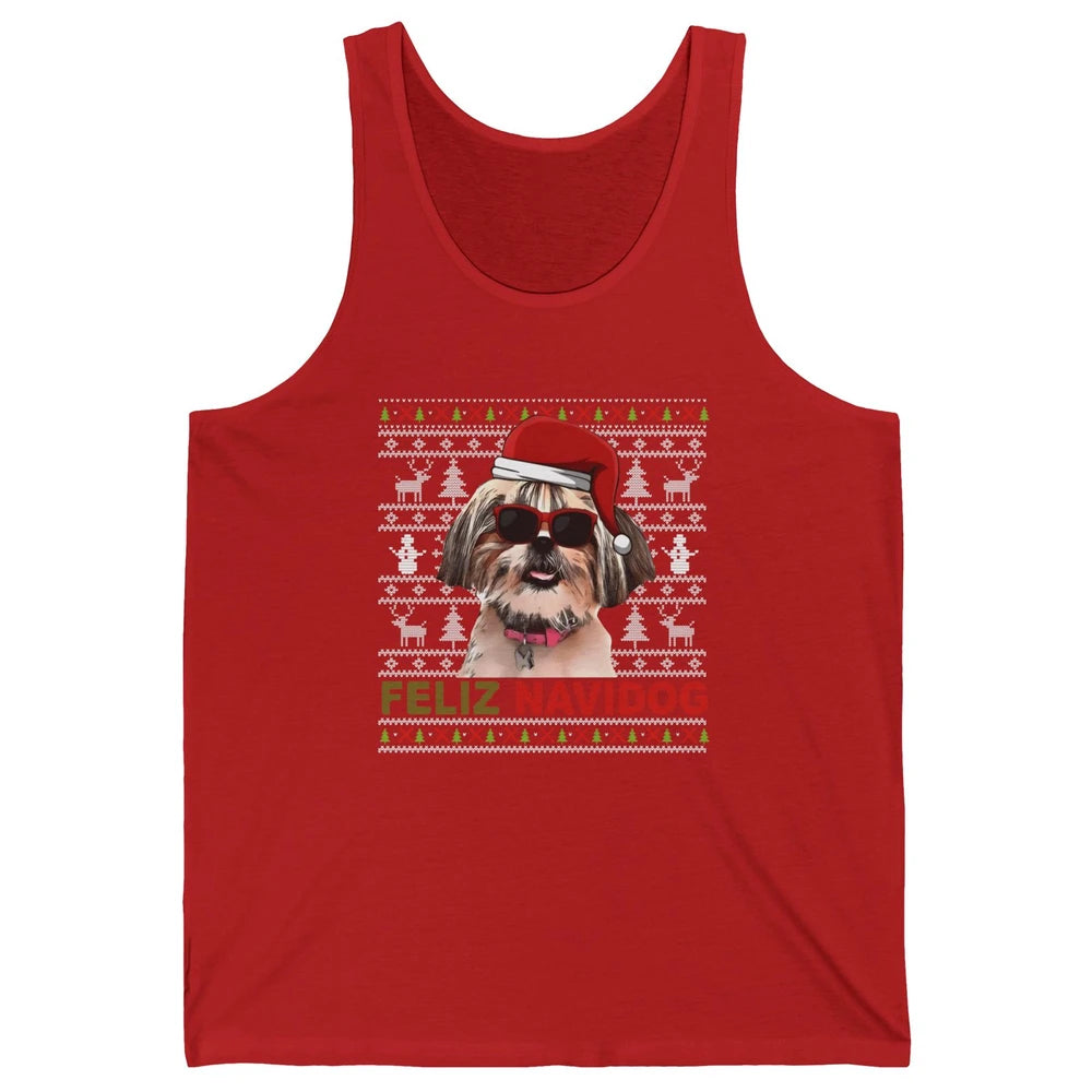 Funny Santa Shih Tzu Dog Feliz Navidog Christmas Tree Ugly Unisex Jersey Tank