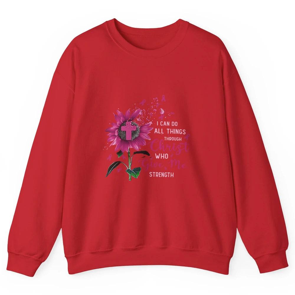 Breast Cancer Month Sunflower God Strength Cross Pink Ribbon Unisex Crewneck Sweatshirt