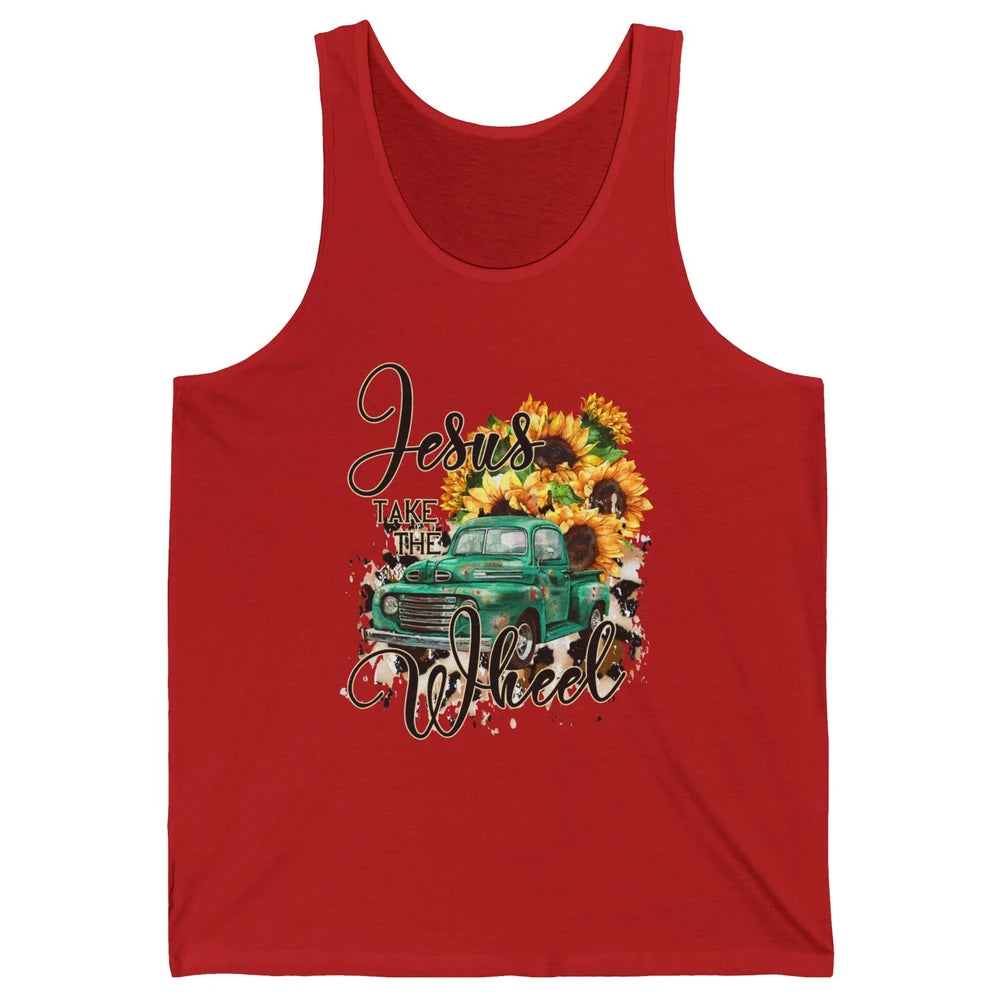 Sunflower Truck Jesus Take The Wheel Christian Gift Leopard Unisex Jersey Tank