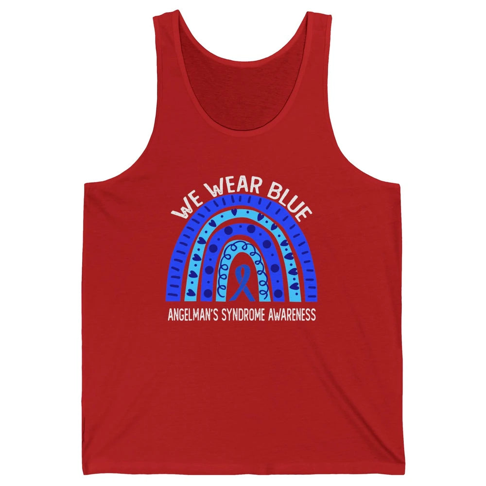 We Wear Blue For Angelman's Syndrome Blue Ribbon Rainbow Unisex Jersey Tank